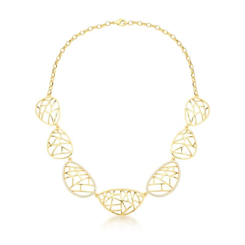 18kt Yellow Gold-Plated CZ Geometric Filigree Earrings & Necklace Jewelry Set