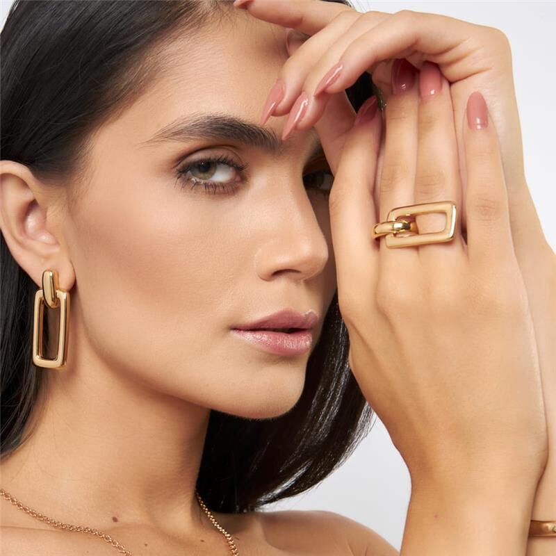 18kt Yellow Gold Plated Bold Plain Rectangular Geometric Statement Ring