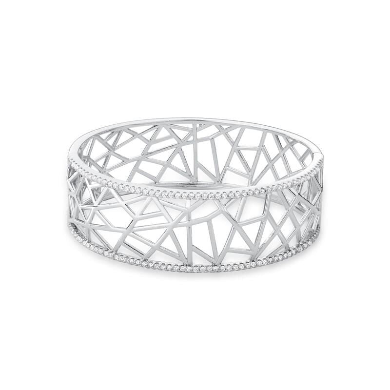18kt White Gold Plated CZ Shapes Women's Cuff Bracelet