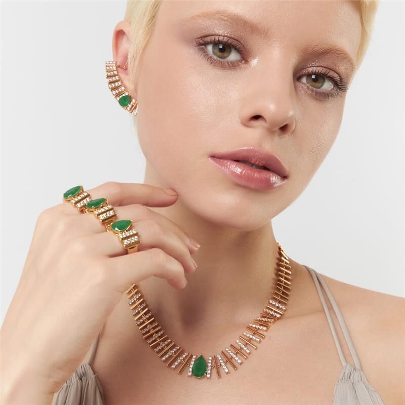 Emerald 18kt Yellow Gold Plated Earrings & Necklace Jewelry Set
