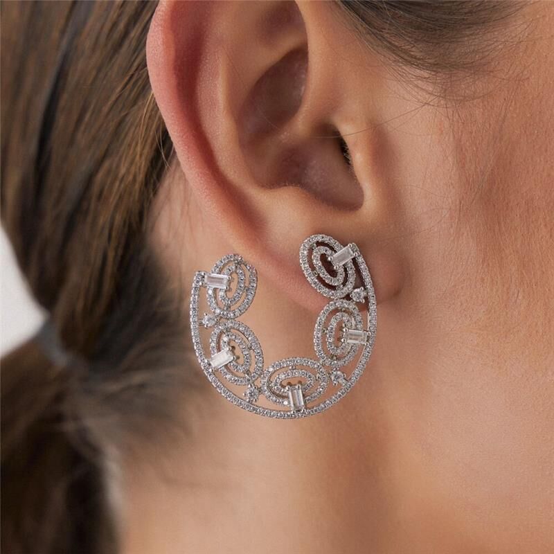 18kt White Gold-Plated Rhodium Zircon Modern Bridal Silver Earrings