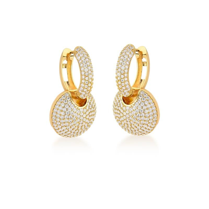 18kt Yellow Gold Plated Fully Iced CZ Women's Dangle Earrings