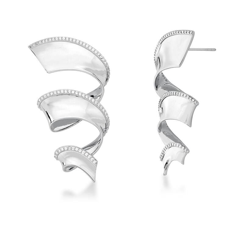 18kt Yellow Gold CZ Geometric Waves Statement Women's Earrings