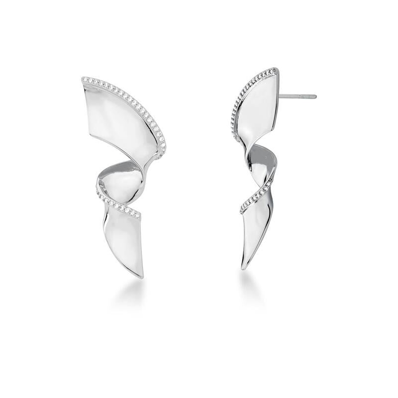 18kt White Gold-Plated CZ Geometric Women's Silver Earrings