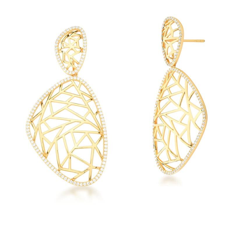18kt Yellow Gold-Plated CZ Geometric Filigree Earrings & Necklace Jewelry Set