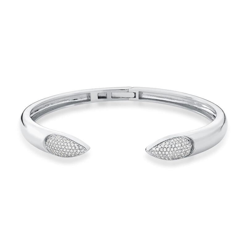 18kt White Gold Plated CZ Open Cuff Women's Bracelet