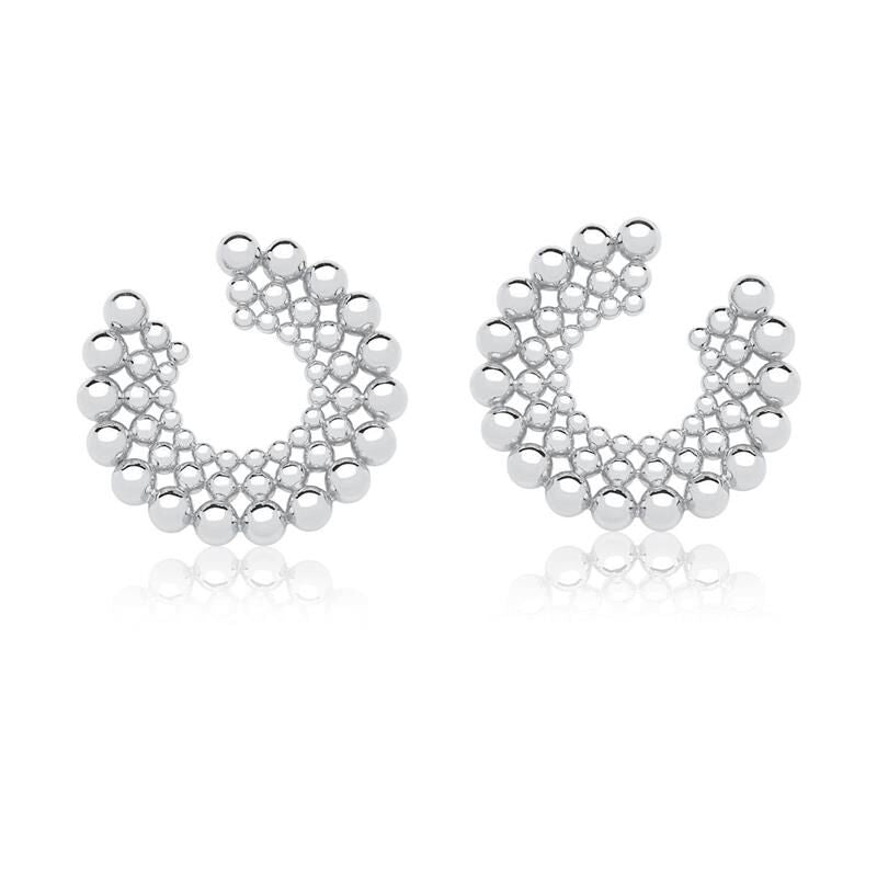 18kt White Gold-Plated Silver Ball Post Earrings