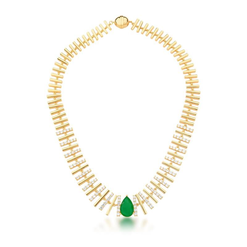 Emerald 18kt Yellow Gold Plated Earrings & Necklace Jewelry Set