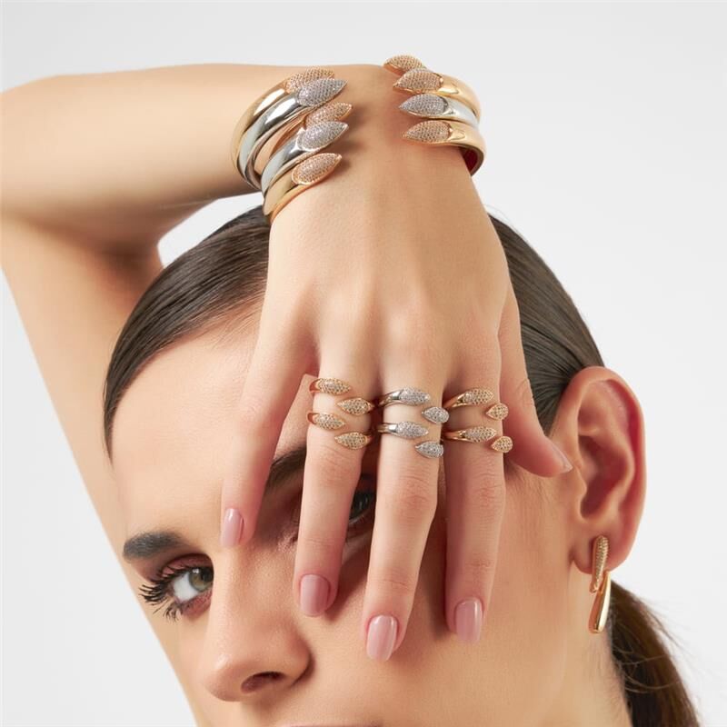 18kt White Gold Plated CZ Open Cuff Women's Bracelet