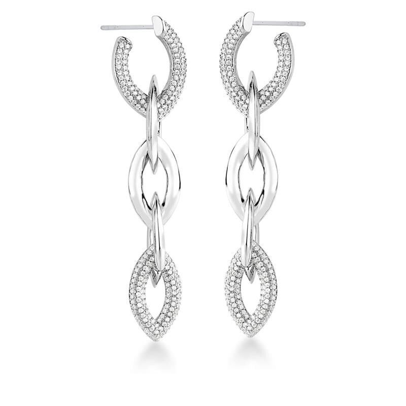 18kt White Gold-Plated Zircon Link Dangle Earrings