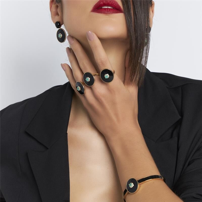 18kt Yellow Gold-Plated Paraiba Tourmaline CZ Black Onyx Dangle Earrings
