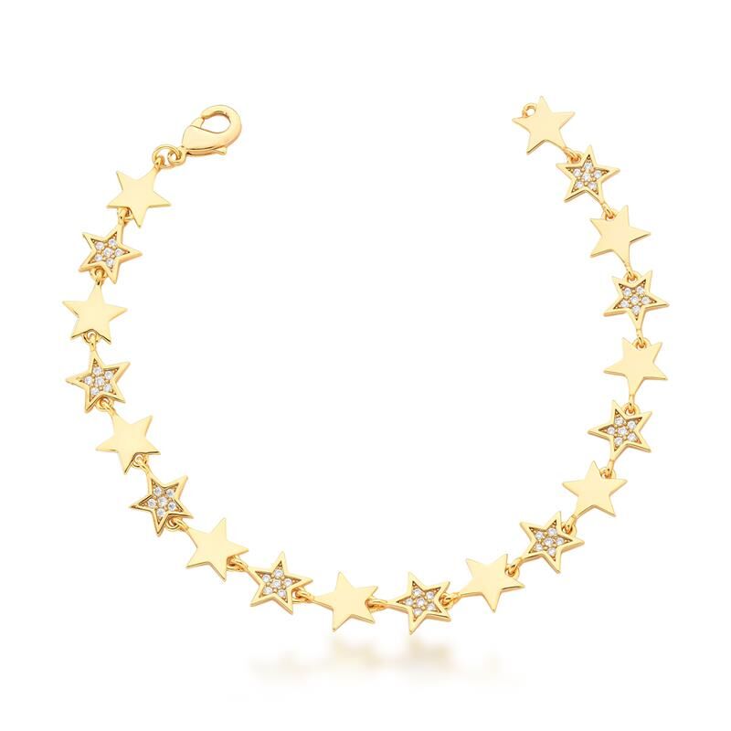 18kt Yellow Gold-Plated CZ Star Minimalist Bracelet
