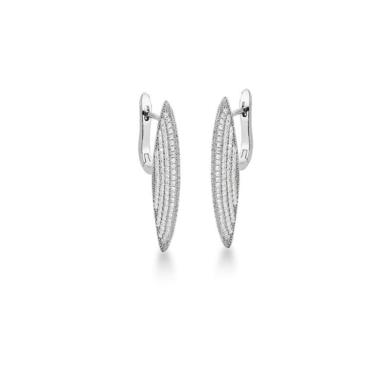 18kt White Gold-Plated Rhodium Fully Iced CZ Stick French Clip Earrings