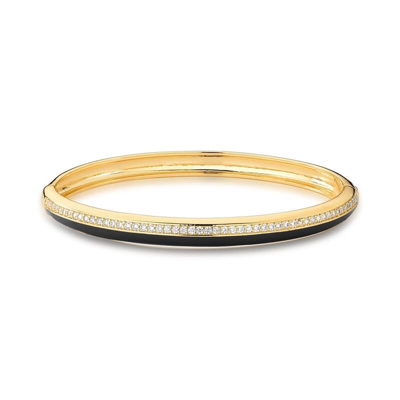 18kt Yellow Gold Plated Black CZ Jewelry Set Women's Bangle Bracelet