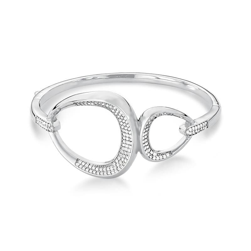 18kt White Gold Plated CZ Double Link Bangle Bracelet