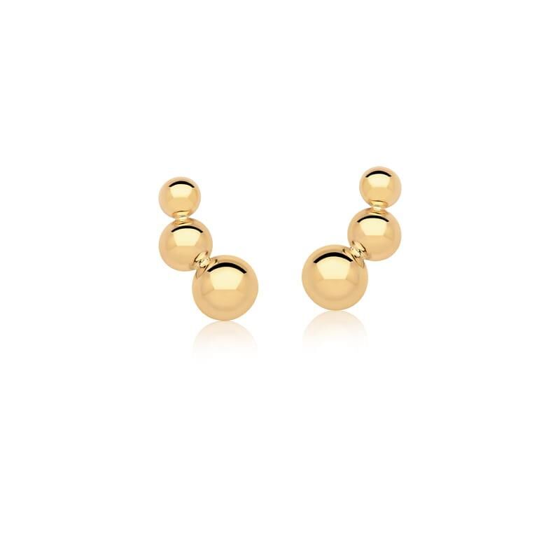 18kt Yellow Gold-Plated Triple Ball Ear Cuff Style Earrings