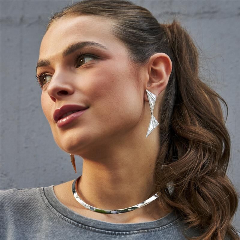 18kt Gold Plated 2-in-1 Geometric Triangular CZ Dangle Earrings