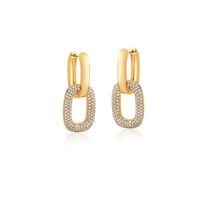 18kt Yellow Gold-Plated CZ 2-in-1 Double Link Hoop Earrings