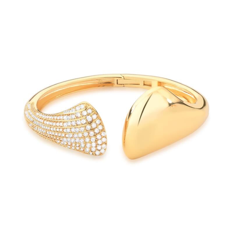 18kt Yellow Gold Plated Cubic Zirconia Open Cuff Bracelet