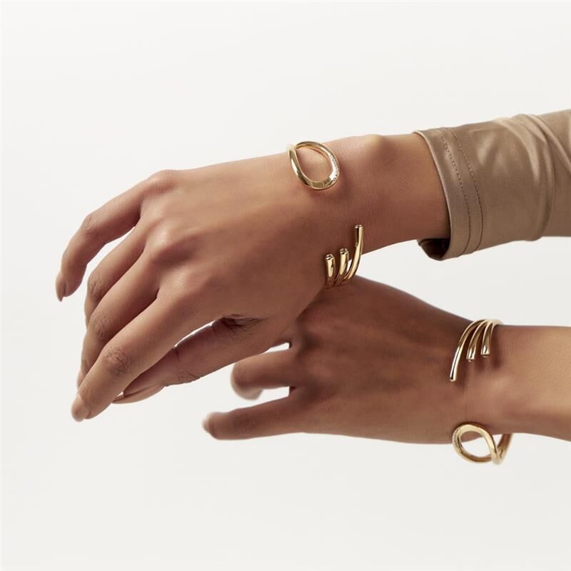 18kt Yellow Gold Plated Cubic Zirconia Open Cuff Style Women's Bracelet by Carola Jewelry