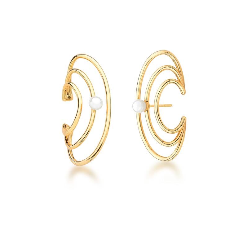 18kt Yellow Gold Plated Women's Pearl Earrings