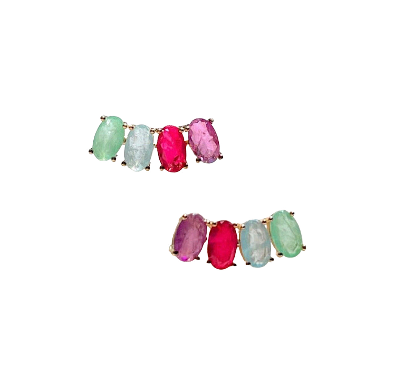Multicolor Paraiba Tourmaline Amethyst Emerald Ear Cuff Gold Earrings | Gemstone Gold Ear Cuff | Gold Ear Climber | Colorful Gold Earrings