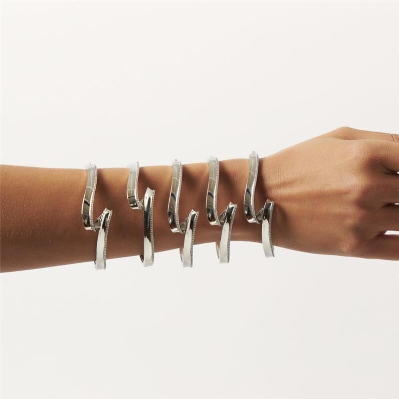 18kt White Gold Plated CZ Wave Bangle Bracelet