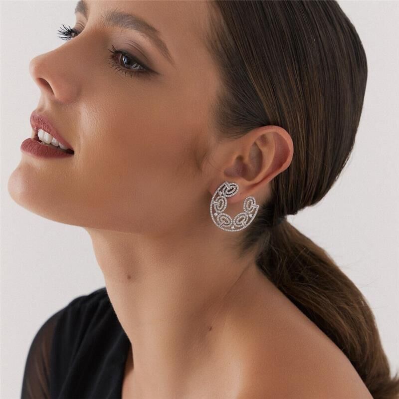 18kt White Gold-Plated Rhodium Zircon Modern Bridal Silver Earrings