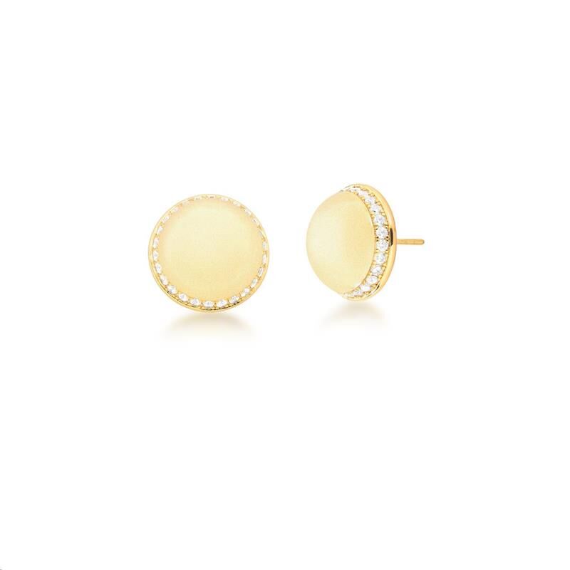 18kt Yellow Gold-Plated Matte Finish Half Ball CZ Post Earrings