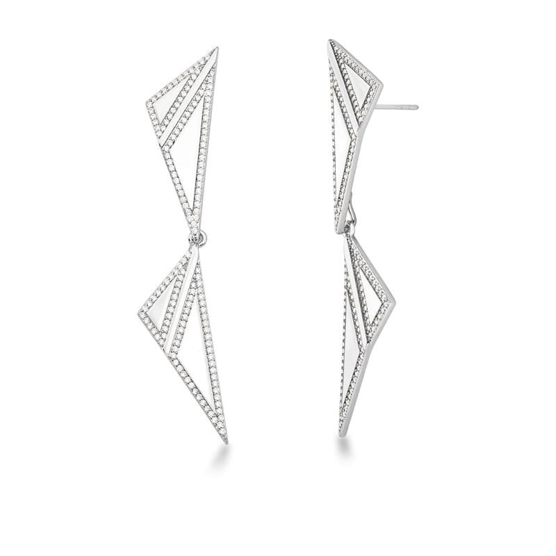 18kt Gold Plated 2-in-1 Geometric Triangular CZ Dangle Earrings