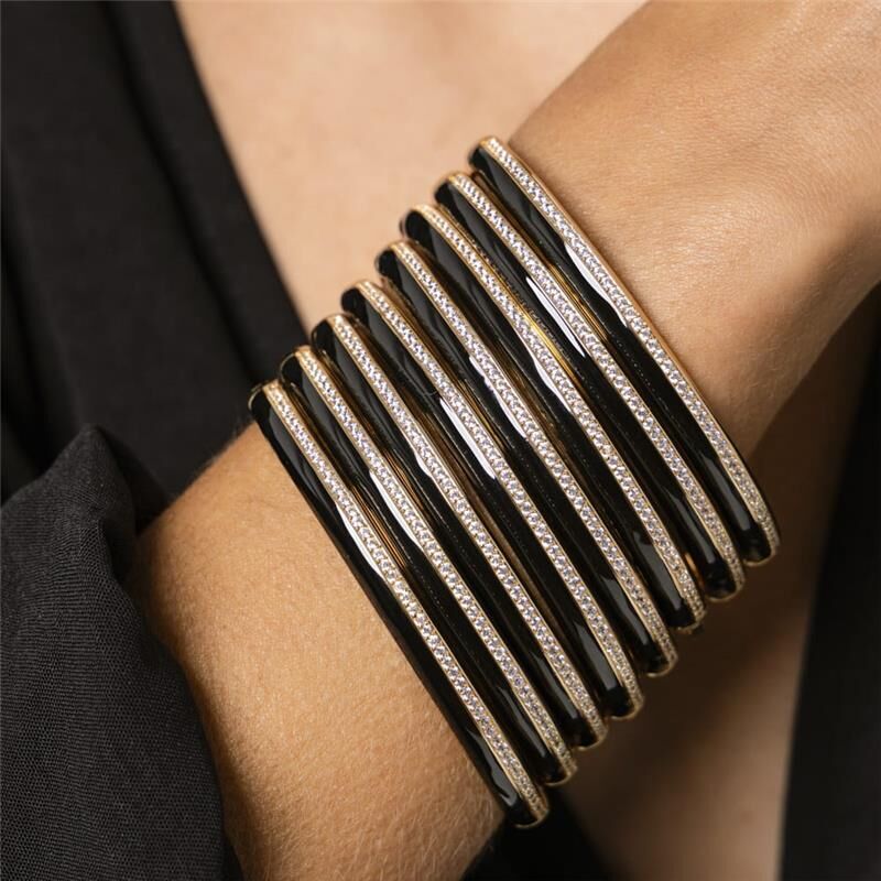 18kt Yellow Gold Plated Black CZ Jewelry Set Women's Bangle Bracelet