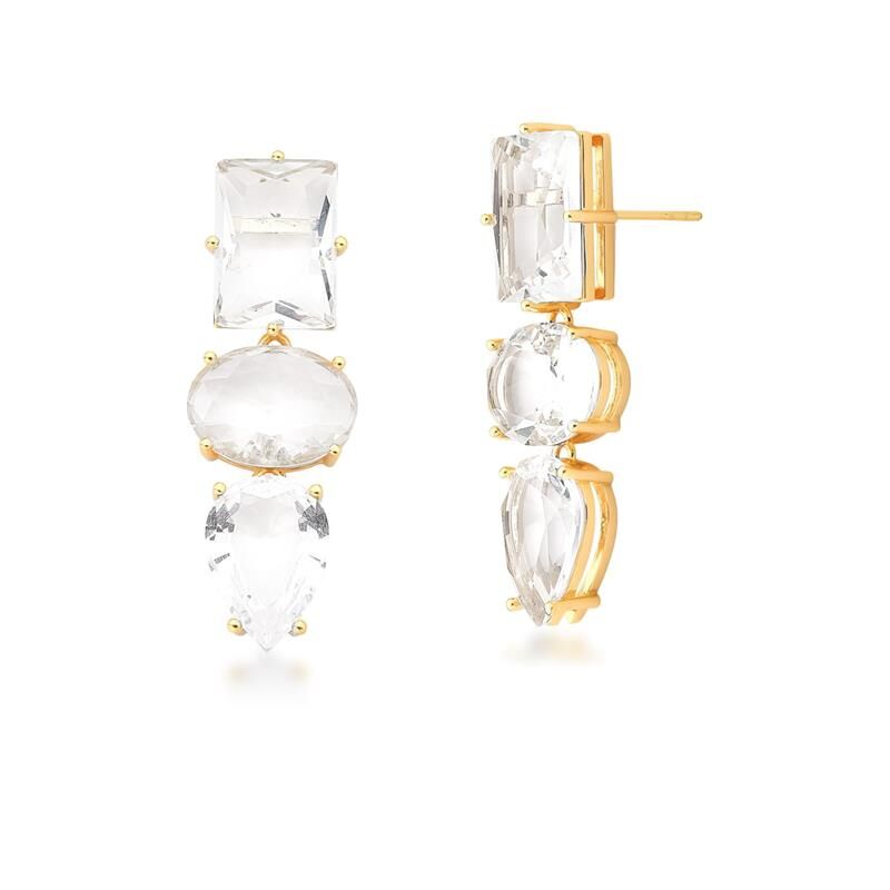 18kt Yellow Gold-Plated Clear Crystal Dangle Long Earrings