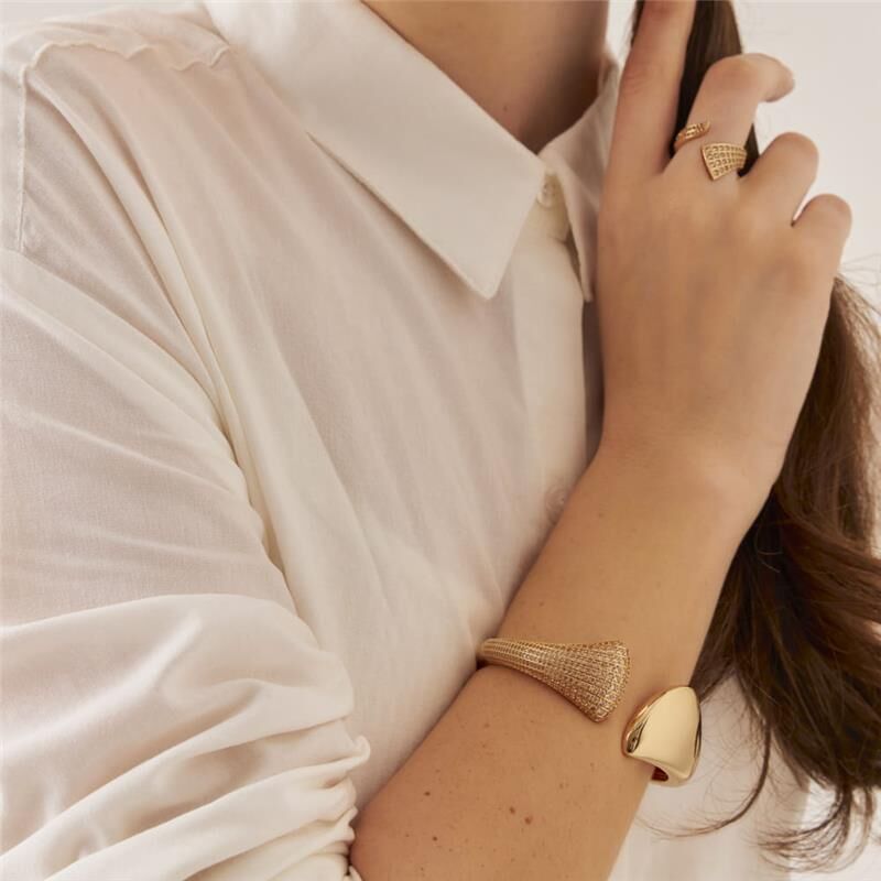 18kt Yellow Gold Plated Cubic Zirconia Open Cuff Bracelet
