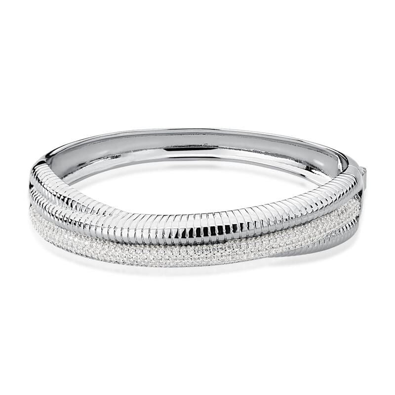 18kt White Gold Plated CZ Pave Setting Women's Bangle Bracelet