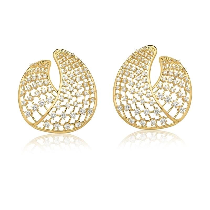 18kt Yellow Gold-Plated Zircon Women's Statement Earrings
