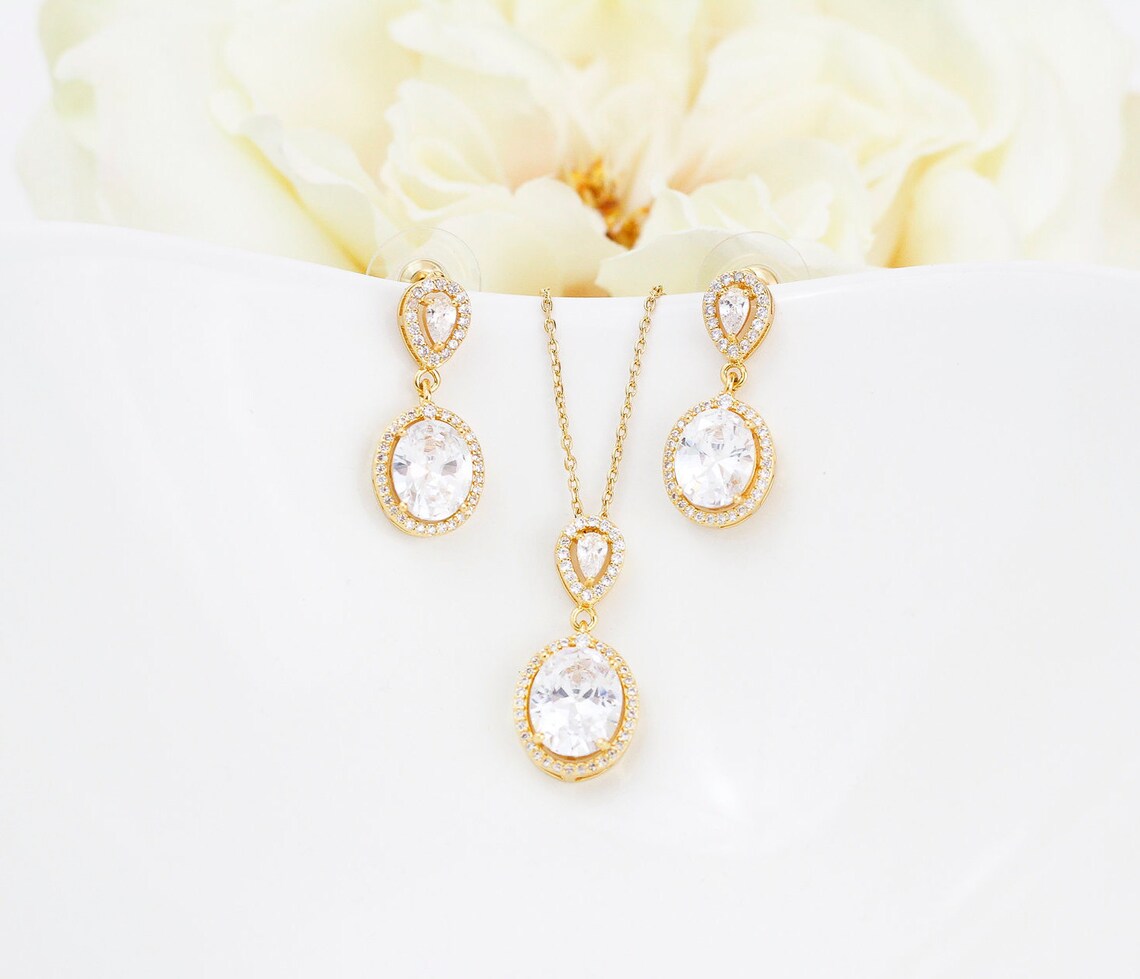 Gold Wedding Jewelry | Gold Bridal Sets | Bridal Jewelry | Bridesmaid Sets | Wedding Sets | Bridesmaid Gifts | Crystal Earrings | Gift