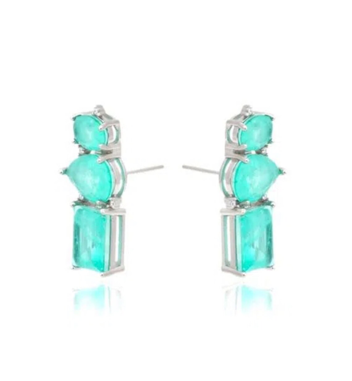 Beach Wedding Aqua Blue Earrings | Natural Colombian Emerald CZ 925 Silver Geometric Post Earrings | Gemstone Earrings | Geometric Jewelry