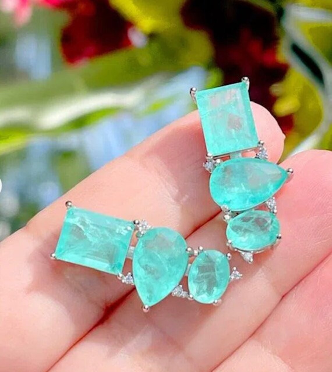 Beach Wedding Aqua Blue Earrings | Natural Colombian Emerald CZ 925 Silver Geometric Post Earrings | Gemstone Earrings | Geometric Jewelry