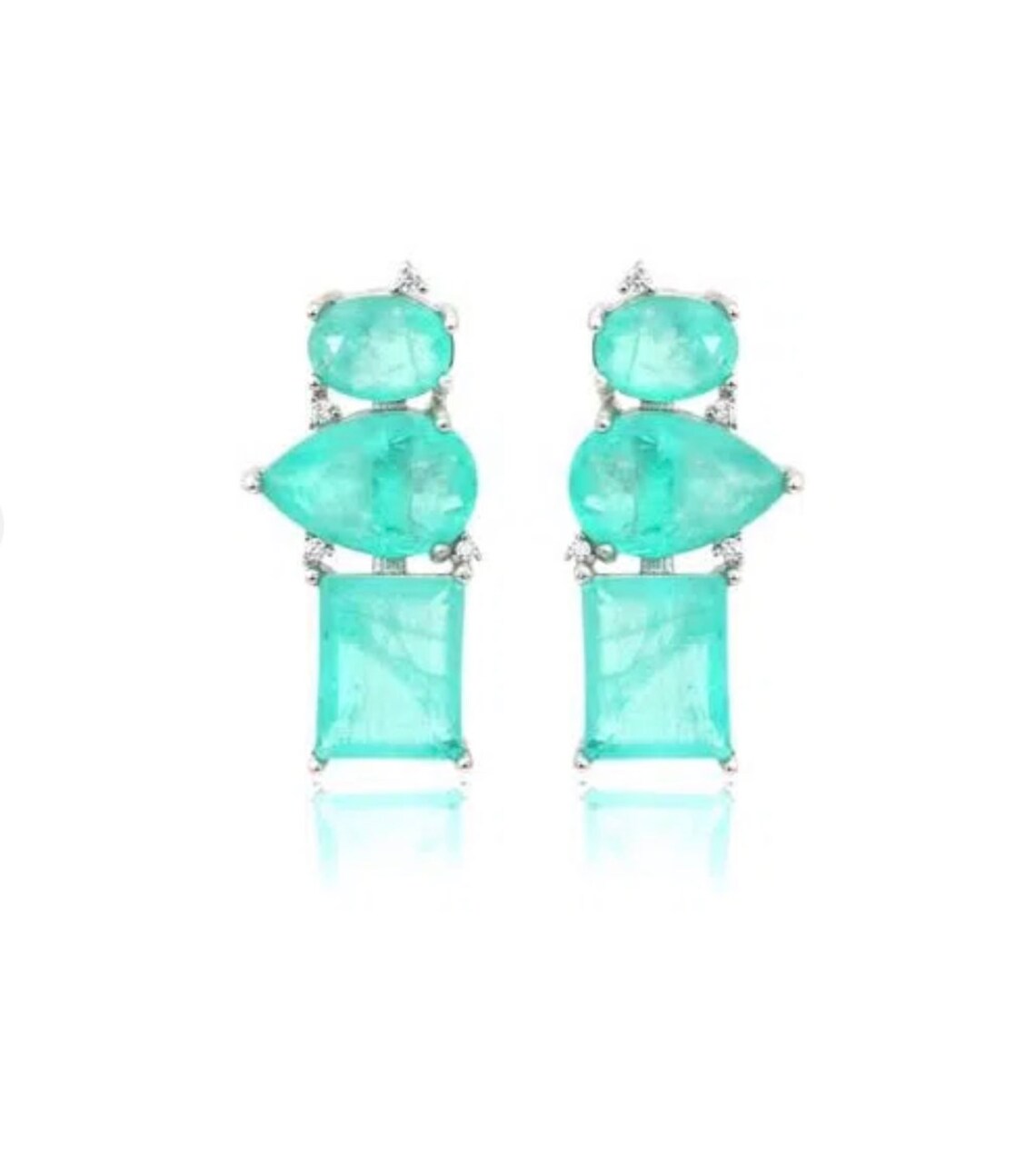 Beach Wedding Aqua Blue Earrings | Natural Colombian Emerald CZ 925 Silver Geometric Post Earrings | Gemstone Earrings | Geometric Jewelry