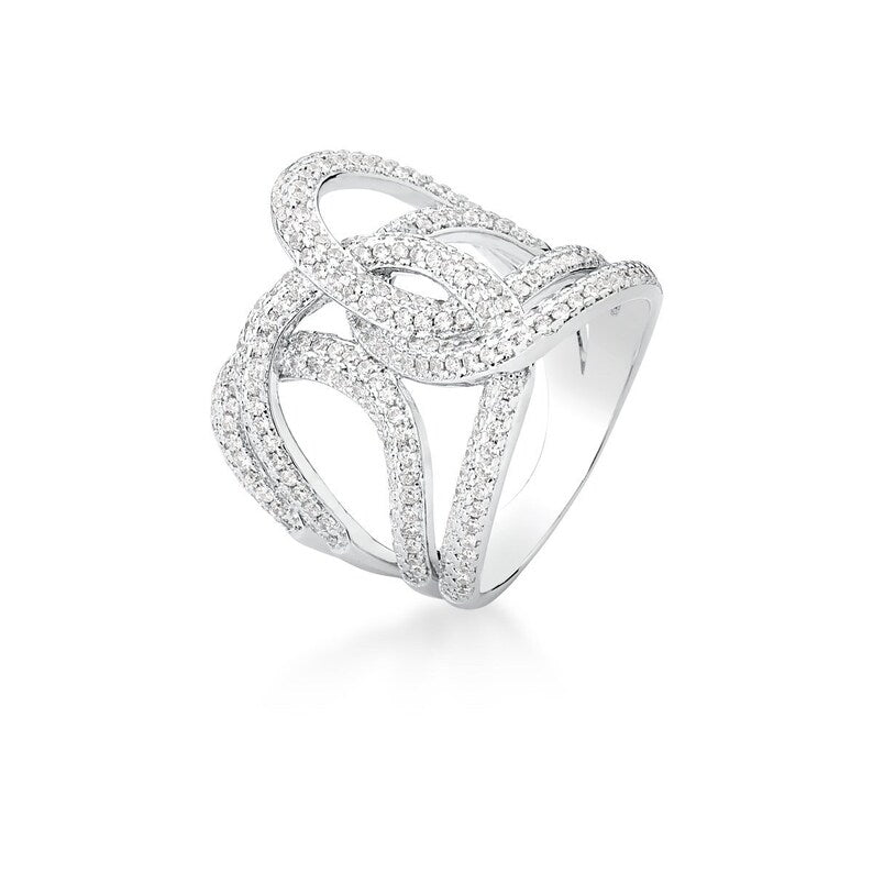 Luxury Zircon Ring | CZ White Gold Rhodium Ring | Simulated Diamond Rings | Exquisite Design Rings | Cubic Zirconia Silver Fashion Ring