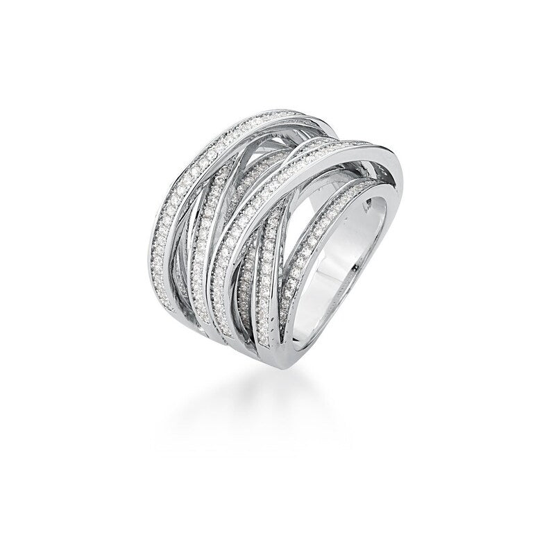 Luxury Zircon Wrap Ring | CZ Silver Ring | Silver Women's Ring | CZ Silver Statement Ring | Multi Strand White Gold Ring