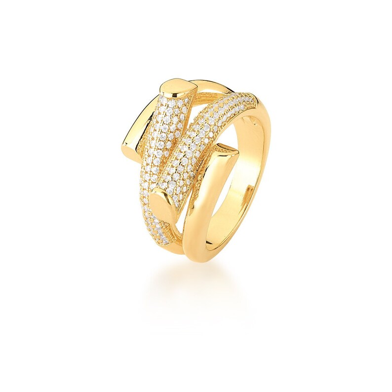 Zircon Yellow Gold Plated Wrap Ring | Luxury CZ Gold Ring | Gold Statement Ring | Gold Women's Ring | Size 7