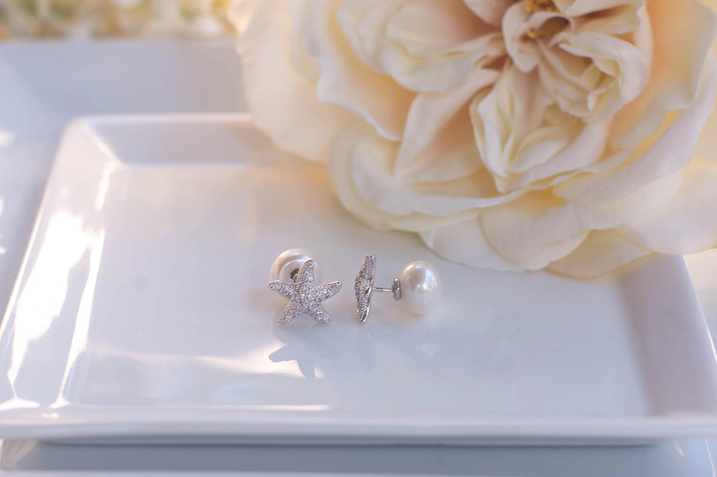 Beach Wedding | REVERSIBLE Pearl Starfish Earrings | Bridesmaid jewelry | Bridesmaid Gifts | Bridesmaid Earrings | Pearl Earrings |