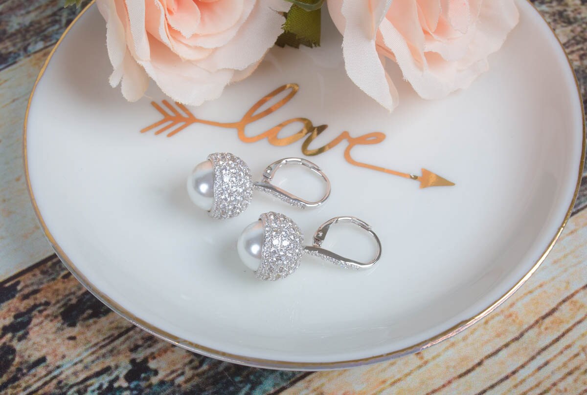 Stunning Exclusive Design,Pearl Cubic Zircon Dangle Earrings,Bridesmaid Earrings,Bridal Earrings,Wedding Jewelry,Drop Earrings,Pearl Jewelry