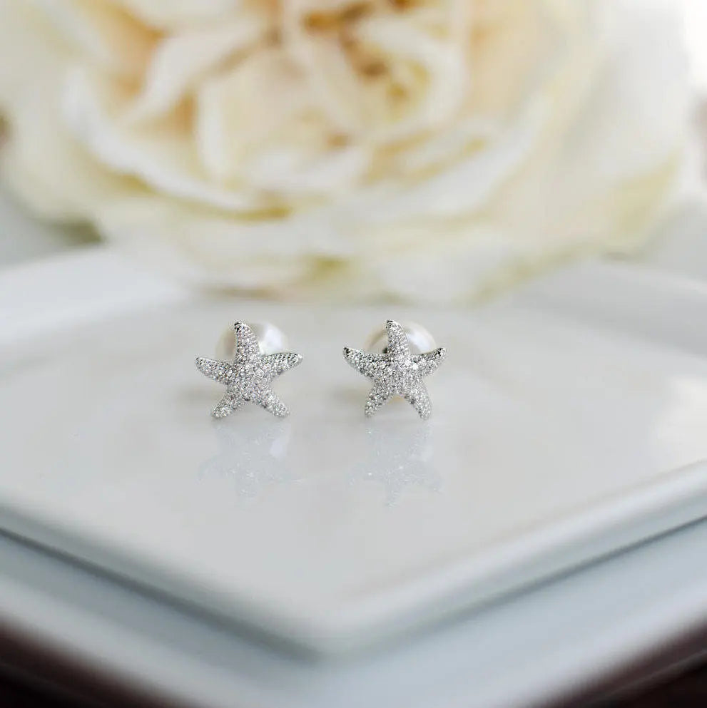 Beach Wedding | REVERSIBLE Pearl Starfish Earrings | Bridesmaid jewelry | Bridesmaid Gifts | Bridesmaid Earrings | Pearl Earrings |