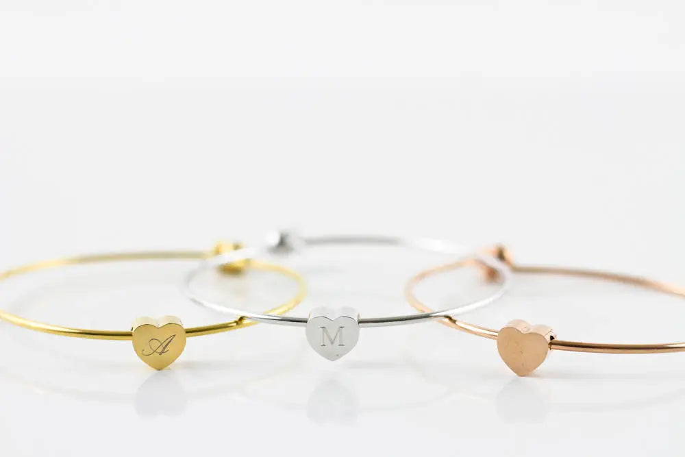 Flower Girl Jewelry Proposal Gift Engraved Monogram Initial Heart Charm Bangle Bracelet for Little Girls Jewelry with Meaningful Messages