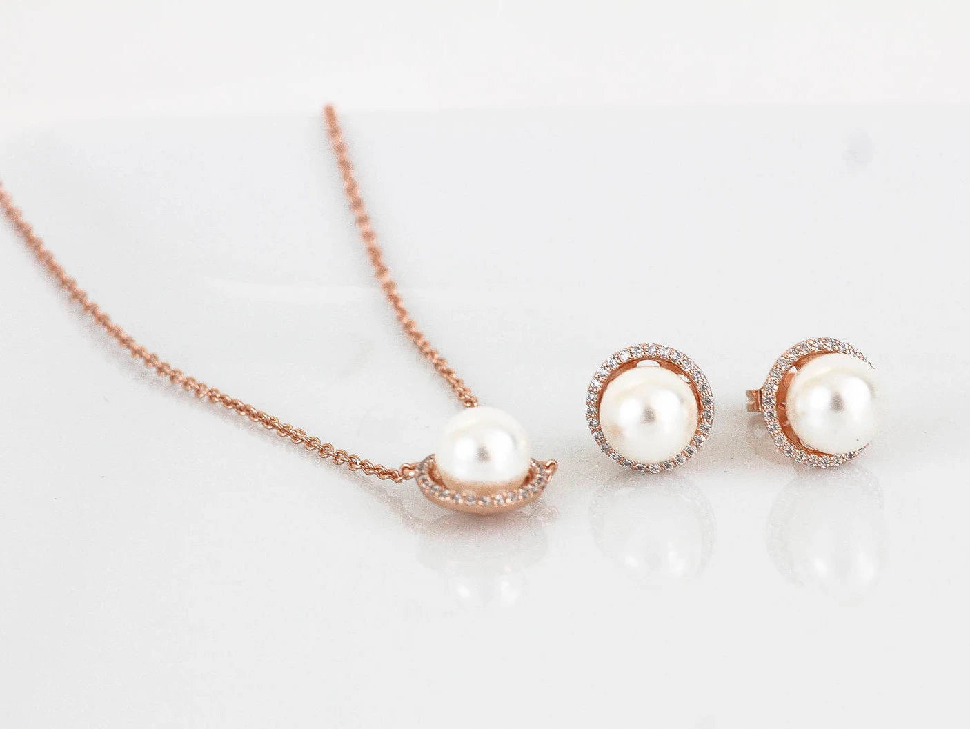 Rose Gold Pearl Wedding Jewelry | Pearl Bridal Jewelry | Pearl Bridesmaid Sets | Pearl Necklaces | Pearl Earrings | Pearl Bridal Sets