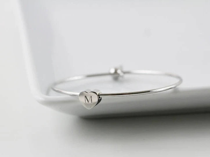 Flower Girl Jewelry Proposal Gift Engraved Monogram Initial Heart Charm Bangle Bracelet for Little Girls Jewelry with Meaningful Messages