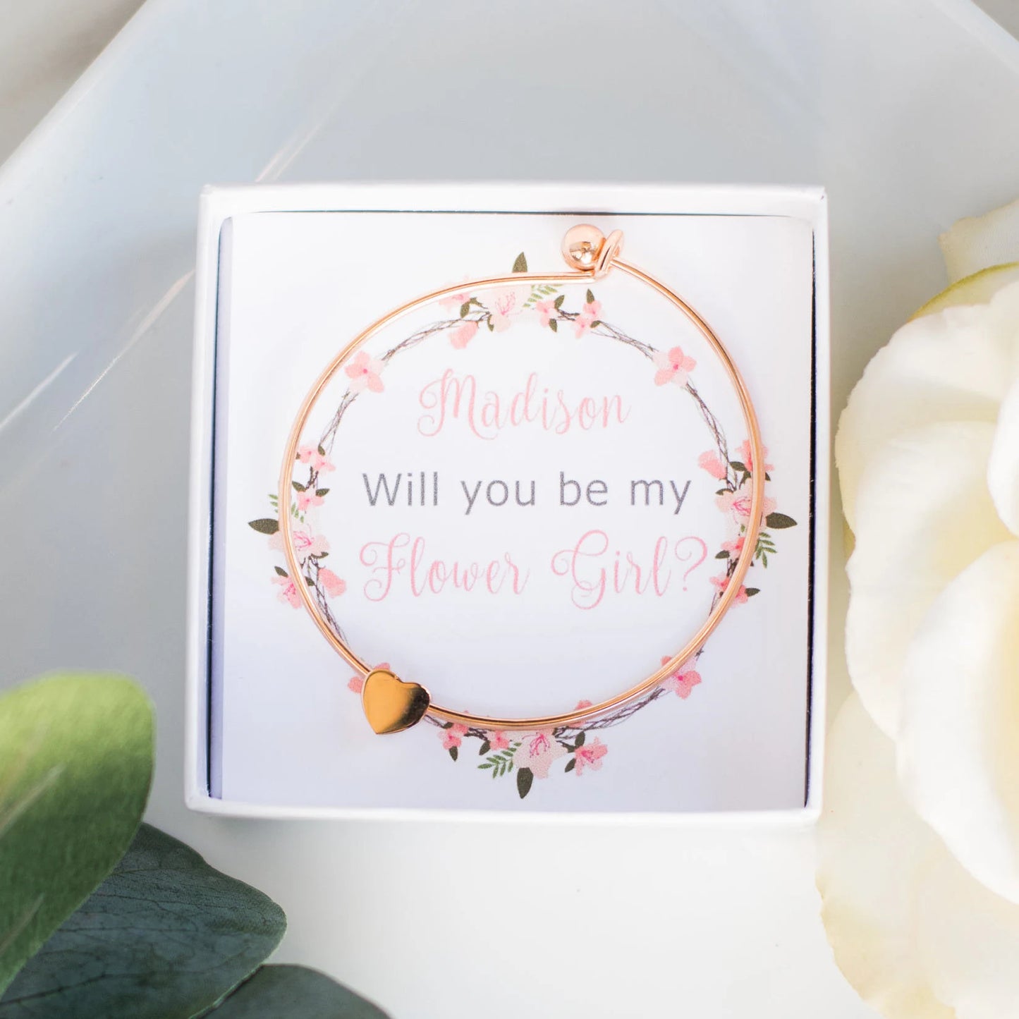 Flower Girl Jewelry Proposal Gift Engraved Monogram Initial Heart Charm Bangle Bracelet for Little Girls Jewelry with Meaningful Messages