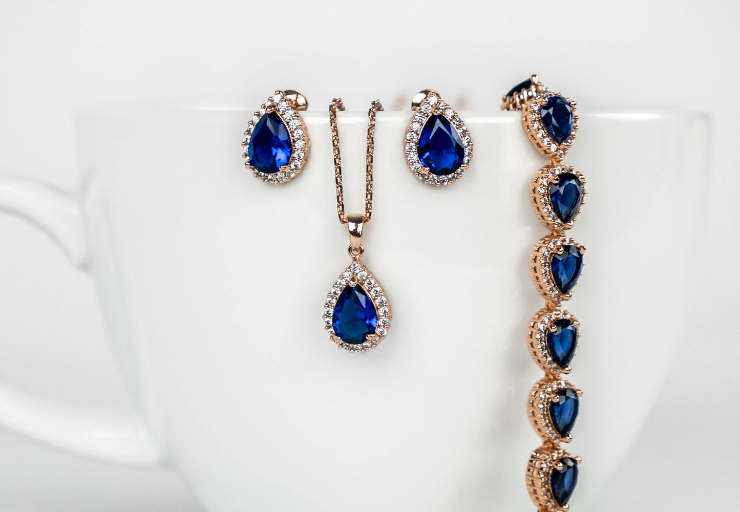 Sapphire Rose Gold Jewelry | Bridal Jewelry Sets | Rose Gold Wedding | Bridesmaid Sets | Bridesmaid Gifts | Wedding Jewelry | Teardrop Sets